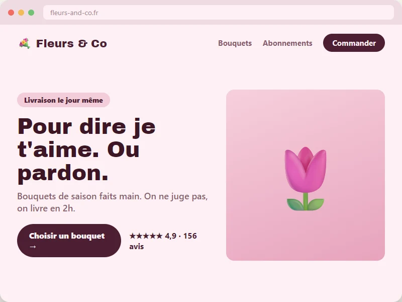 Démo de site pour un fleuriste — Fleurs & Co : Pour dire je t'aime, ou pardon