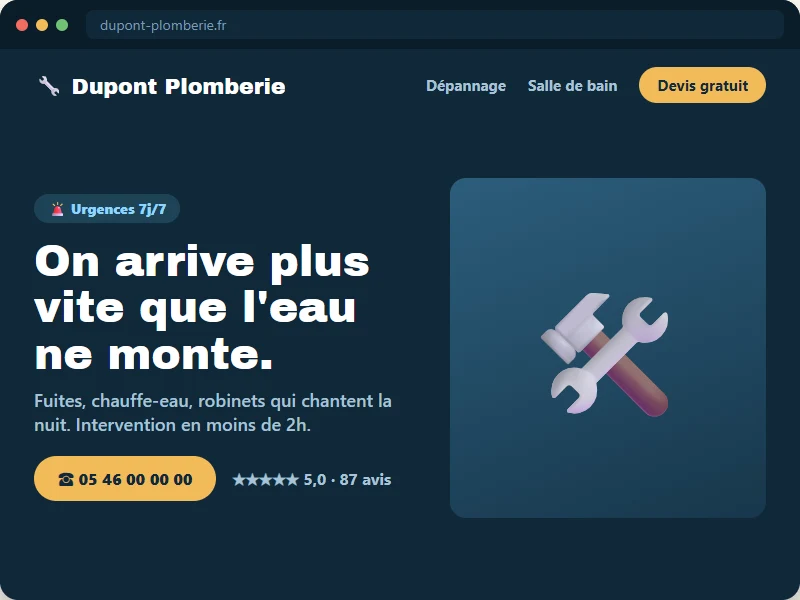 Démo de site pour un plombier — Dupont Plomberie : On arrive plus vite que l'eau ne monte